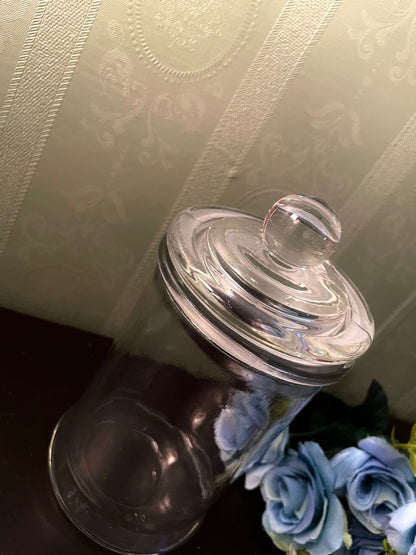 Vintage Clear Glass Storage Jar with Lid 7.5 Inch