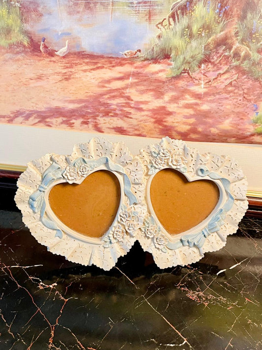 rare thrift finds, vintage collection England France, romantic photo frame, heart shaped picture frame, Victorian vintage decor, floral vintage frame, European romantic keepsake, anniversary gift frame, pastel blue vintage frame, heritage European treasures, Parisian cottagecore style, timeless vintage decor