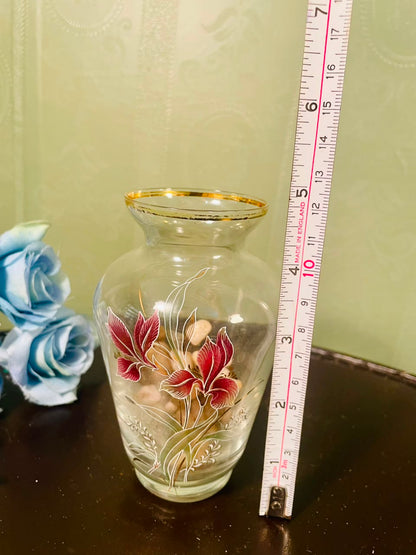 Vintage Floral Crystal Vase with Gold Rim – 5 Inch