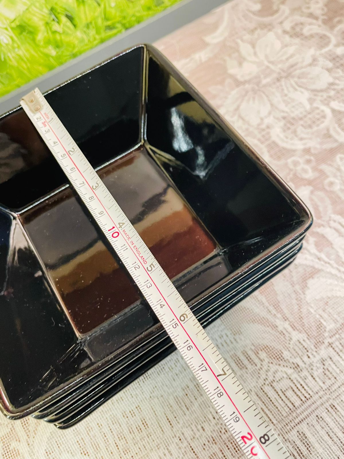 Vintage Black Square Serving Bowls Set of 4 Glossy Ceramic