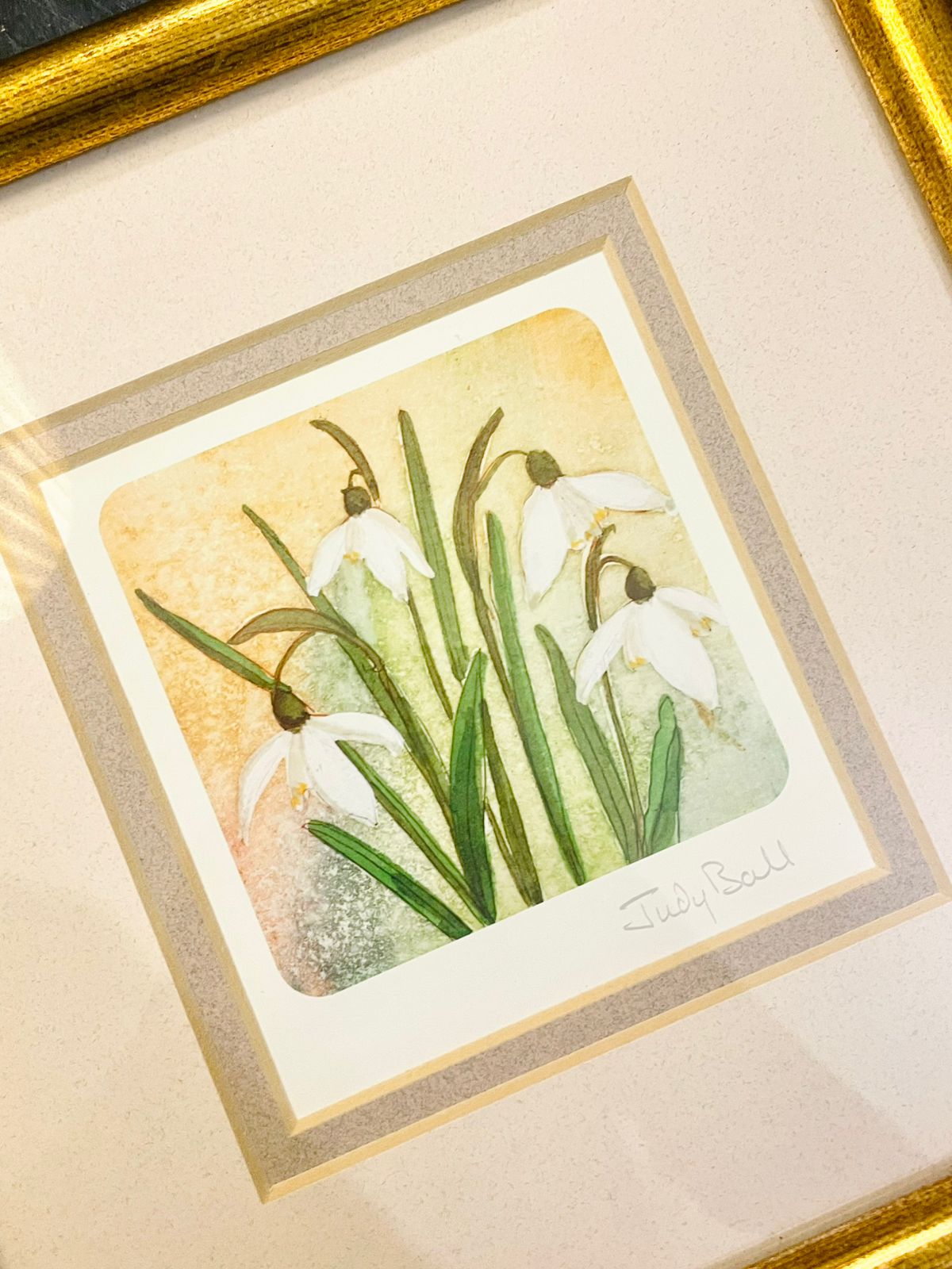 Judy Ball Snowdrops Framed Floral Painting 8 inch