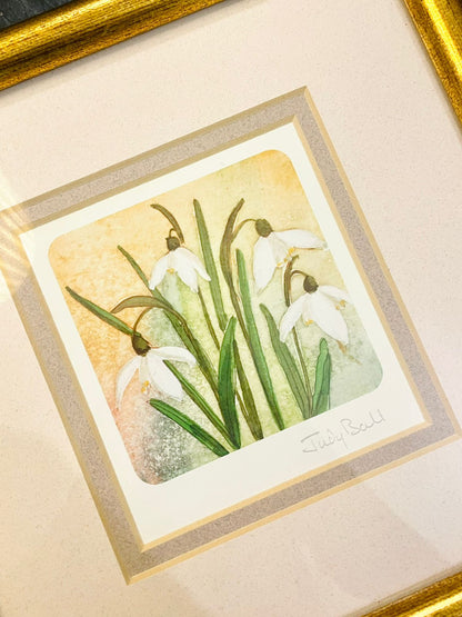 Judy Ball Snowdrops Framed Floral Painting 8 inch