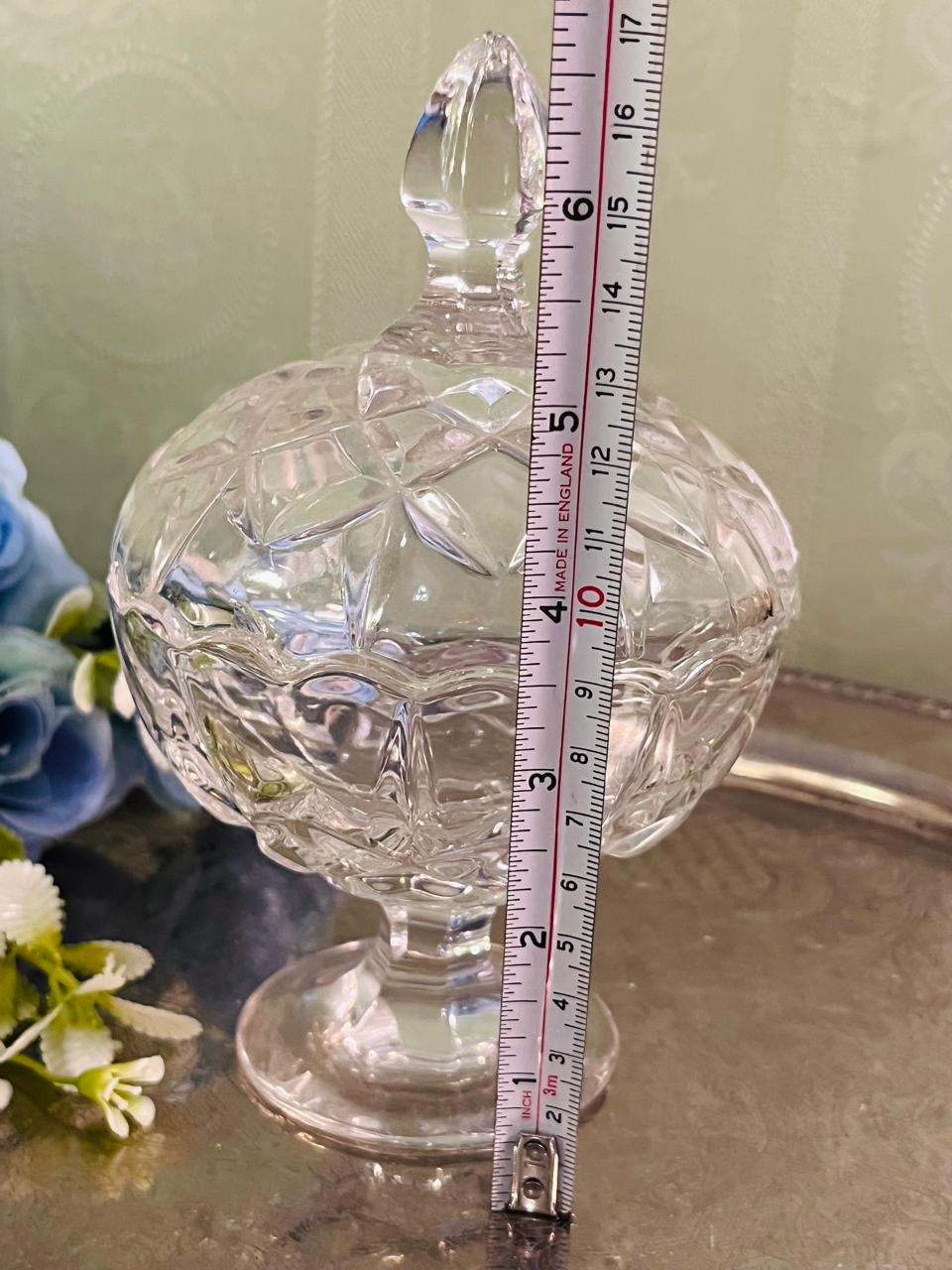 Vintage Pressed Crystal Lidded Compote 17 cm Pedestal Design