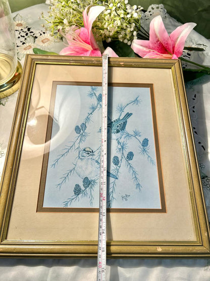 Blue Bird Botanical Framed Art 16"