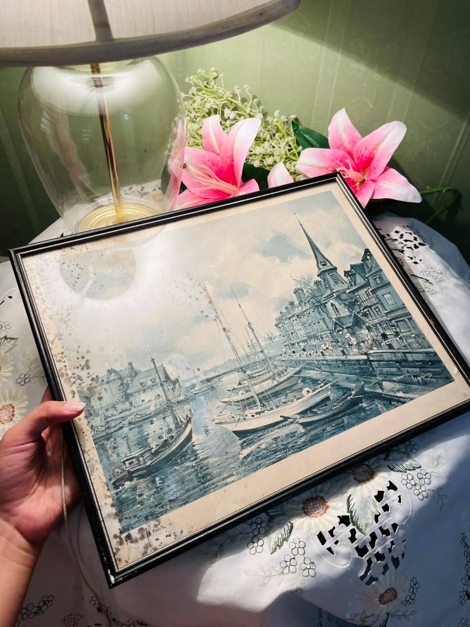 Harbour Scene Framed Print Black Frame Approx. 38 x 31 cm