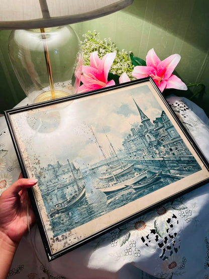 Harbour Scene Framed Print Black Frame Approx. 38 x 31 cm