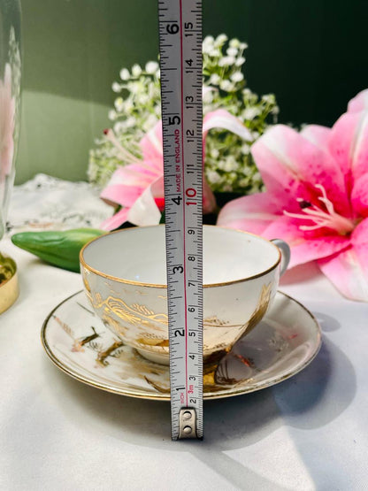Vintage Hong Kong Porcelain Cup & Saucer with Gilt Oriental Scene