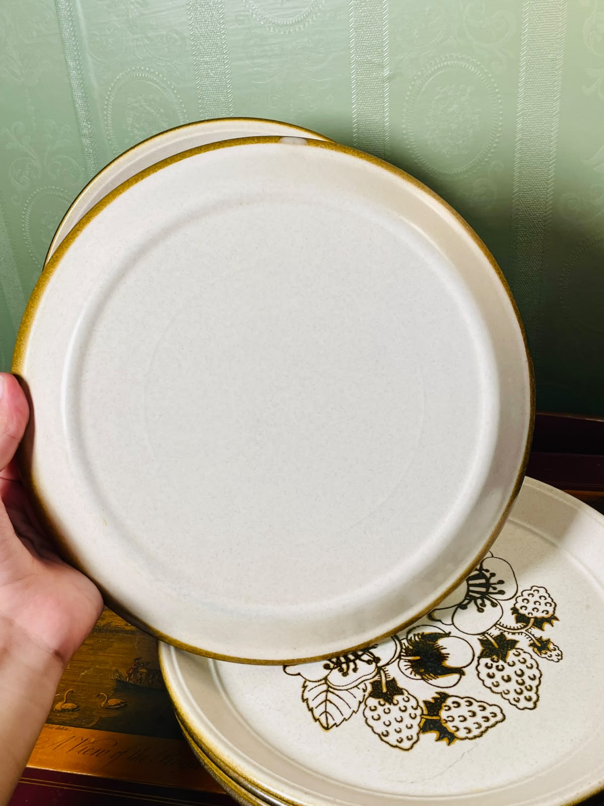 Vintage English Stoneware Floral Dinner Plates 10" – Set of 6