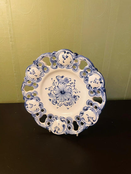 Vista Alegre Portugal Blue White Pierced Plate 9 Inch