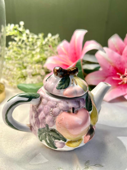 Vintage Hand Painted Ceramic Fruit Design Mini Teapot – 10cm