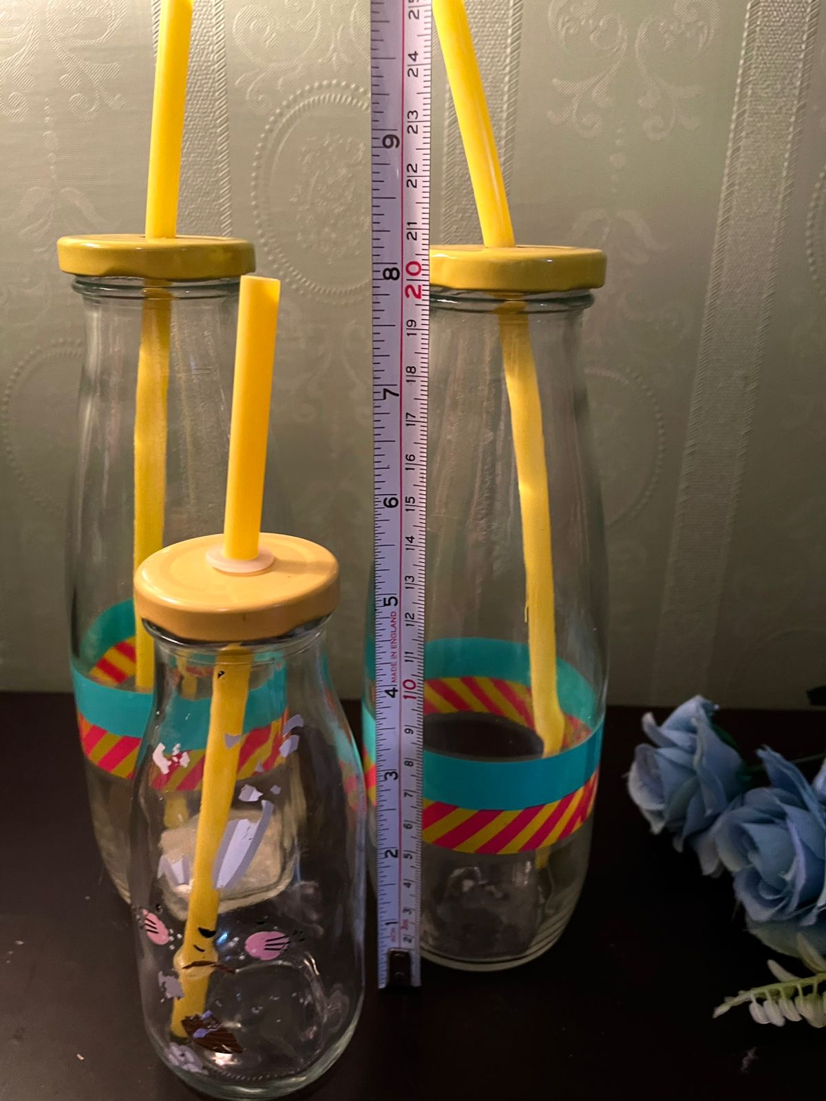 Set of 3 Glass Drinking Bottles with Straws – Reusable Milk Bottle Tumblers