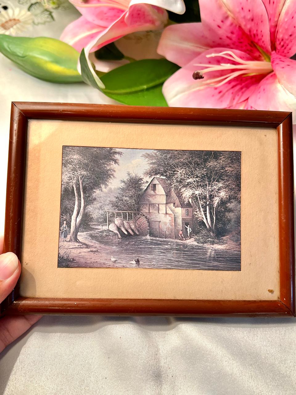 Vintage Cottage Landscape Framed Art 7"