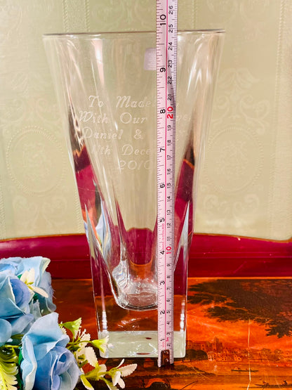 Engraved Clear Crystal Vase – 10 Inch