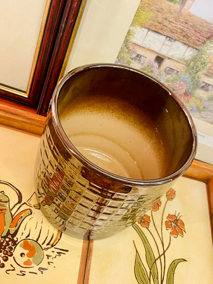 Brown Metallic Textured Ceramic Planter – Modern Geometric Design