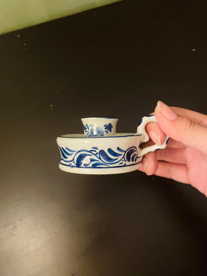 Hand Painted Blue White Ceramic Candle Holder 3 Inch
