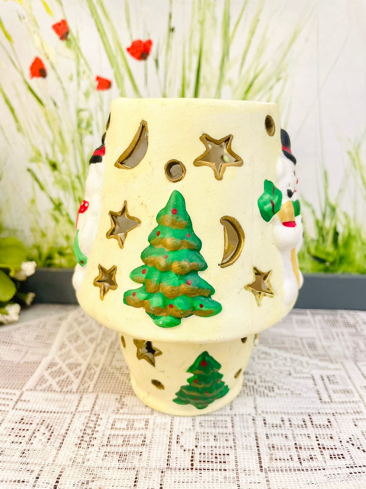 Vintage Snowman Christmas Candle Holder Lantern