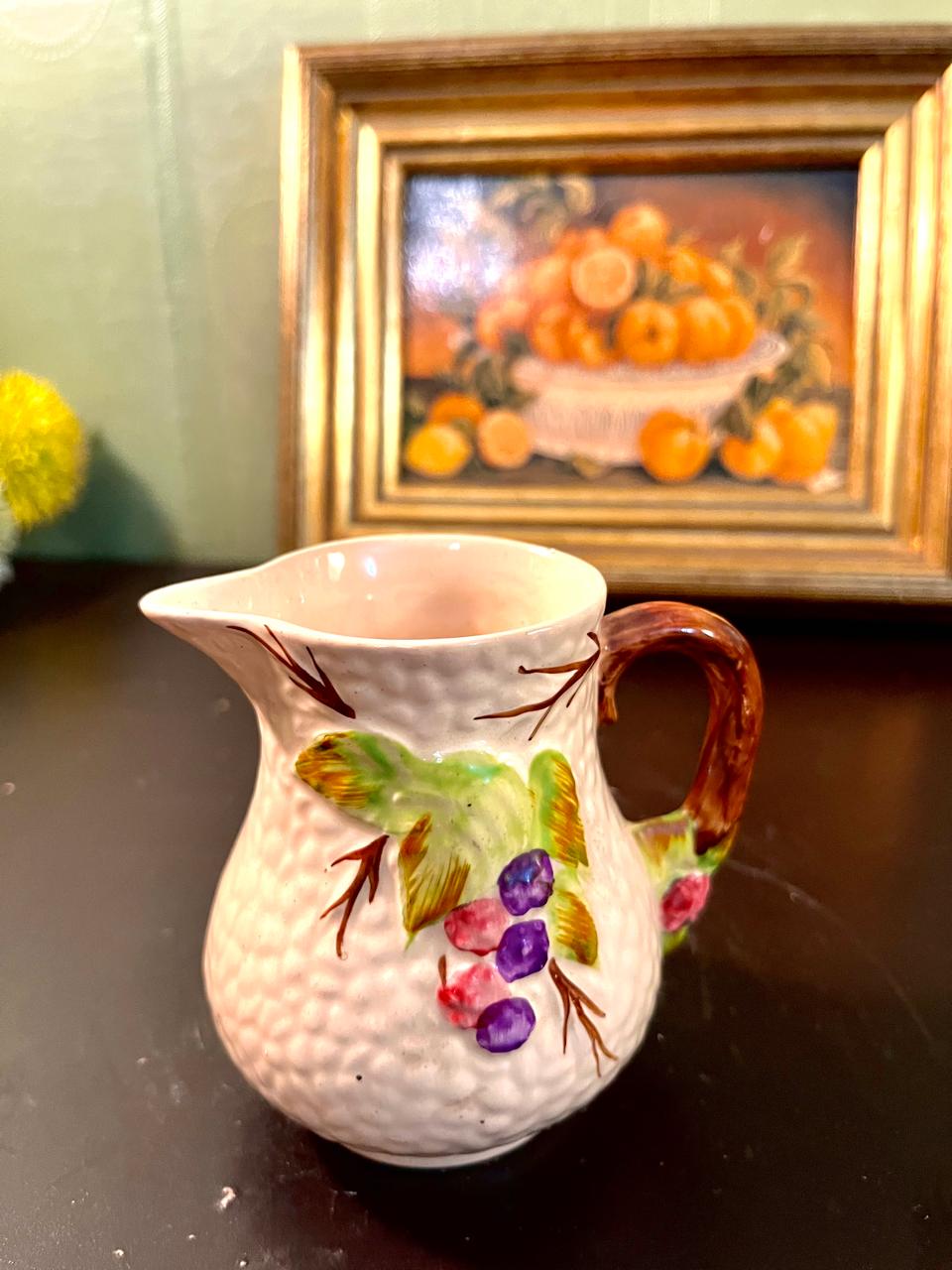 Vintage Grape Relief Ceramic Creamer Jug – 4 Inch