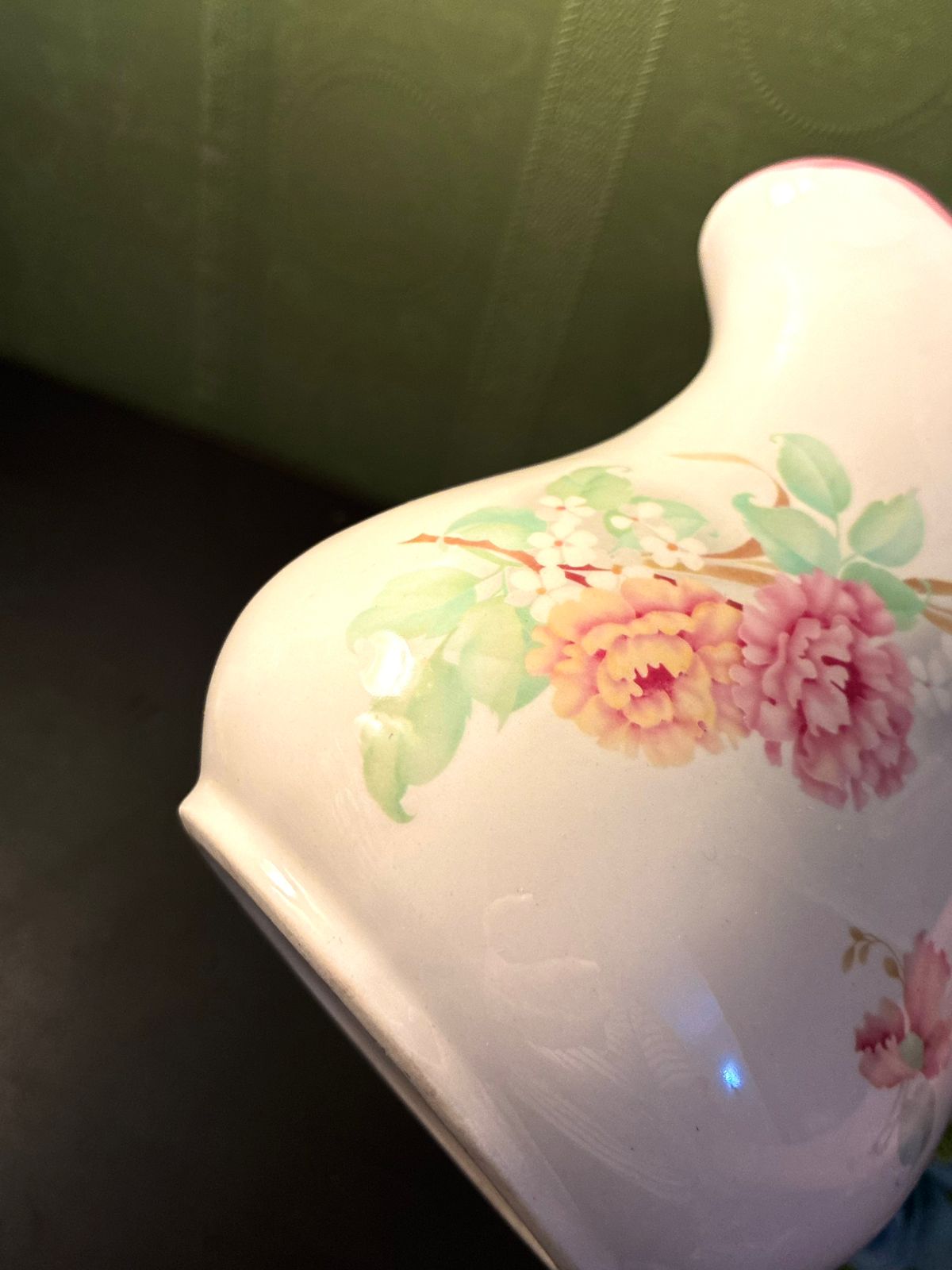 Vintage Floral Ceramic Pitcher Pink Rose Cottage Jug