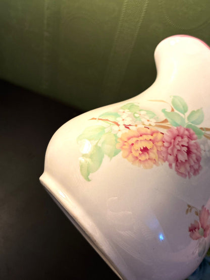 Vintage Floral Ceramic Pitcher Pink Rose Cottage Jug