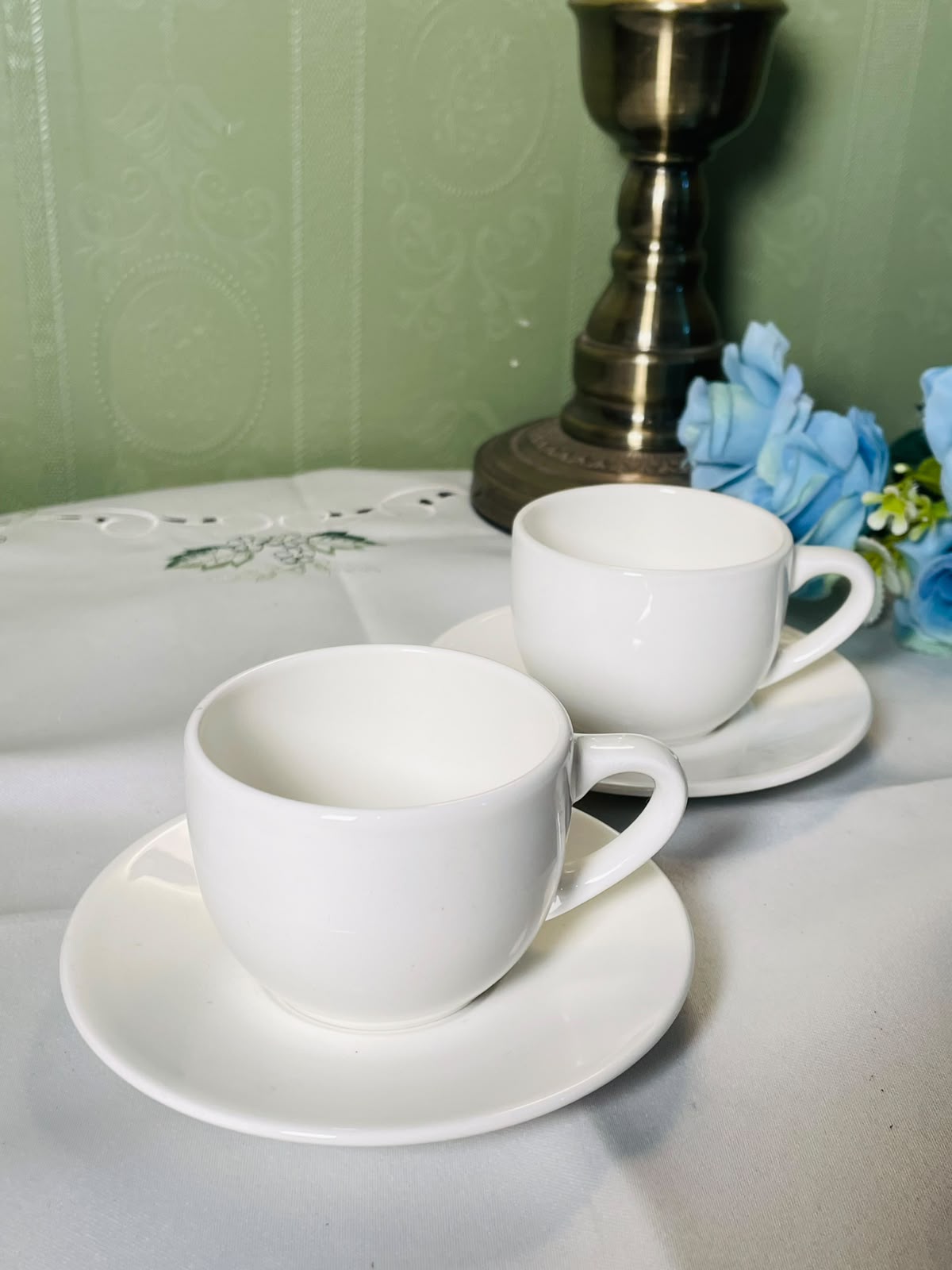 Vintage White Italian Coffee Cup & Saucer 4-Piece Set 8 cm