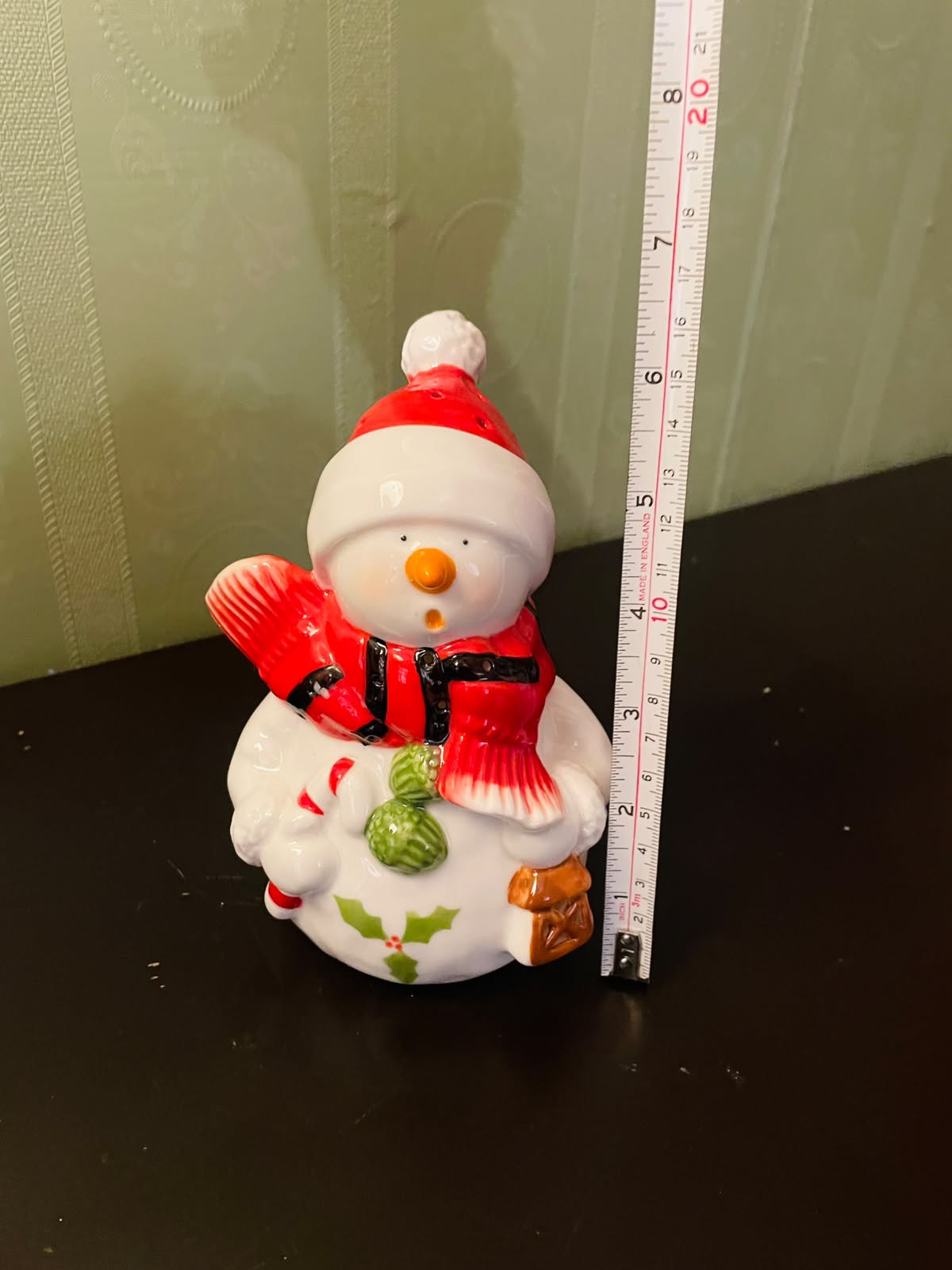 Lighted Ceramic Snowman Christmas Figurine 7" Holiday Decor