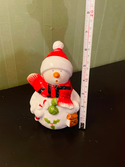 Lighted Ceramic Snowman Christmas Figurine 7" Holiday Decor