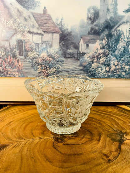 Vintage Cut Crystal Bowl | Floral Starburst Glass Bowl