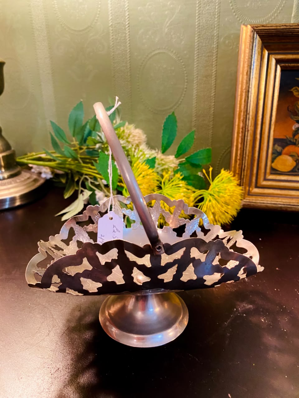 Vintage Silver-Plated Pierced Bon Bon Basket 6 Inch with Handle