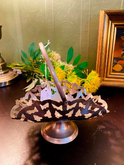 Vintage Silver-Plated Pierced Bon Bon Basket 6 Inch with Handle