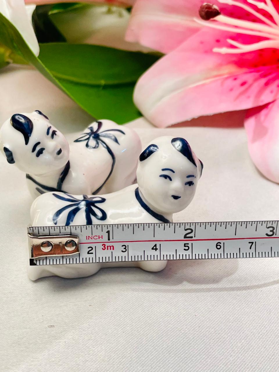 Blue & White Ceramic Figure Miniatures 2pc Set 2.5 in
