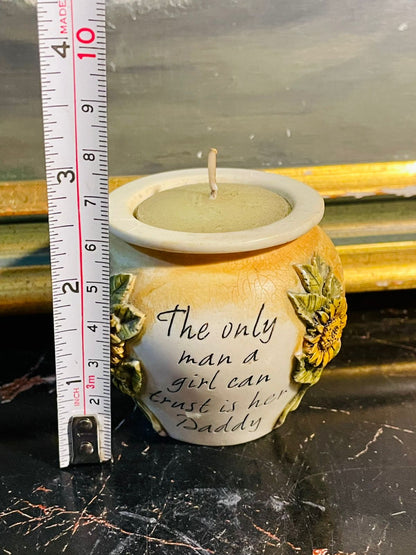 Sunflower “Daddy Quote” Ceramic Candle Holder — Sentimental Keepsake