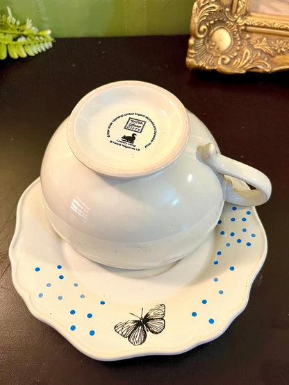 Vintage Butterfly Ceramic Tea Cup Saucer Set 5 Inch