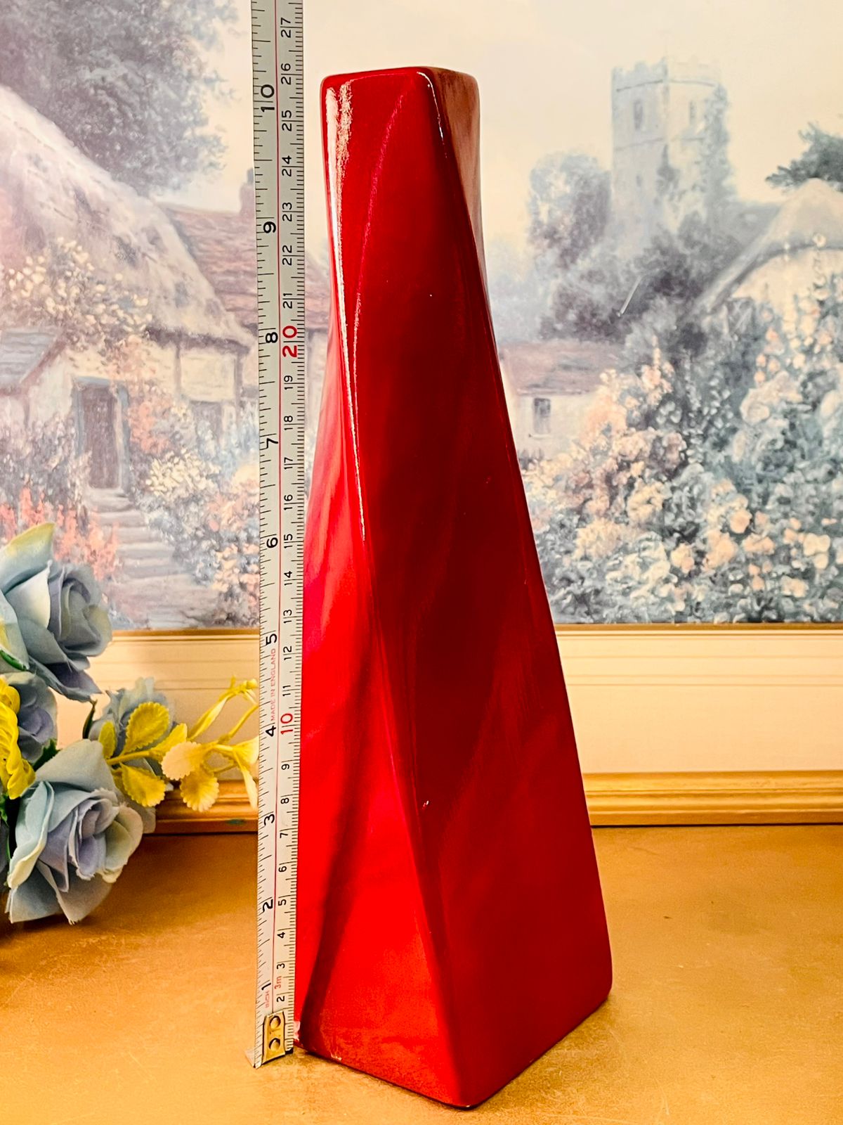 Red Ceramic Vase Modern Geometric Statement Decor