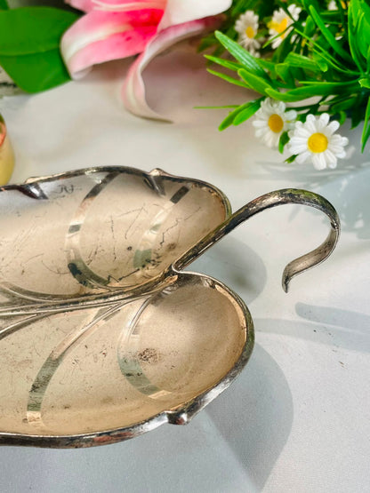 Silver-Tone Leaf-Shaped Divided Serving Dish – 20 cm