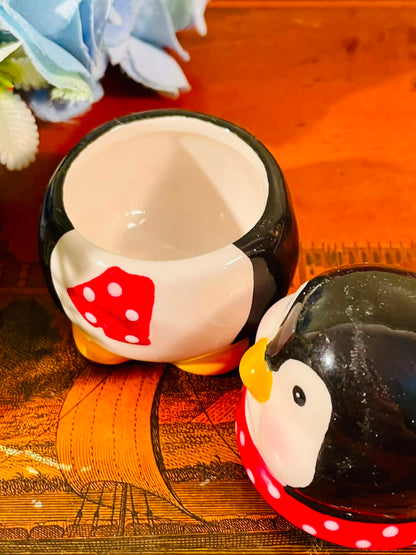 Penguin Ceramic Lidded Jar with Red Scarf – 3 Inch