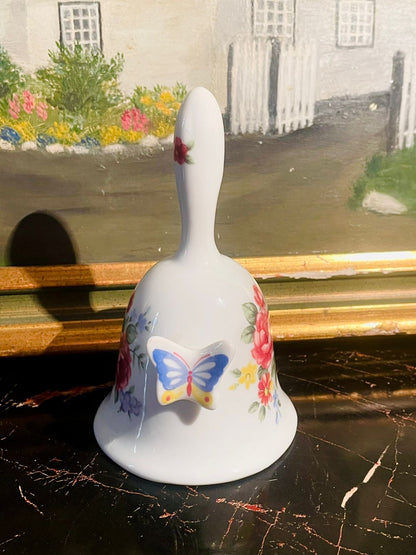 Vintage Porcelain Hand Bell with Butterfly Accent — Floral Garden Collection