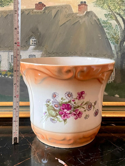 Vintage Floral Ceramic Planter / Cachepot – Made in Romania