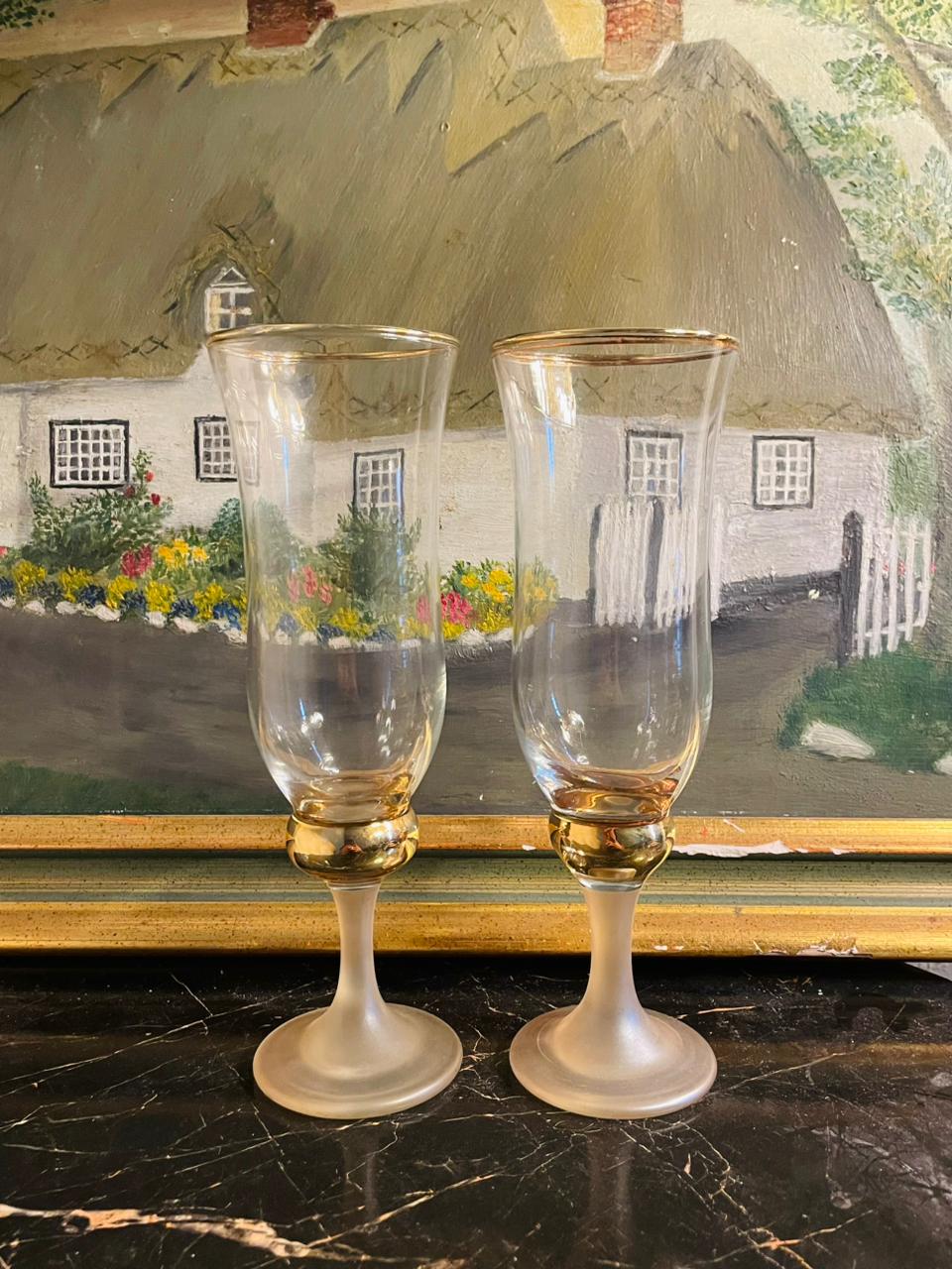 Set of 2 Crystal Gold Goblets – Gold Ball Stem Iced Tea Glasses