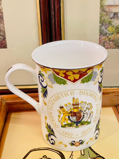 royal worcester mug, diamond jubilee mug, queen elizabeth II mug, fine bone china, royal memorabilia, jubilee collectible, british royal mug, commemorative mug, england china, vintage royal mug