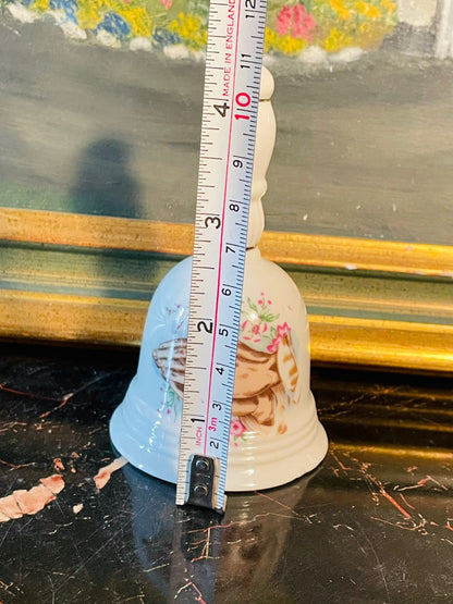 Vintage Hand-Painted Ceramic Bell with Floral & Ribbon Motif – 5 Inches Tall