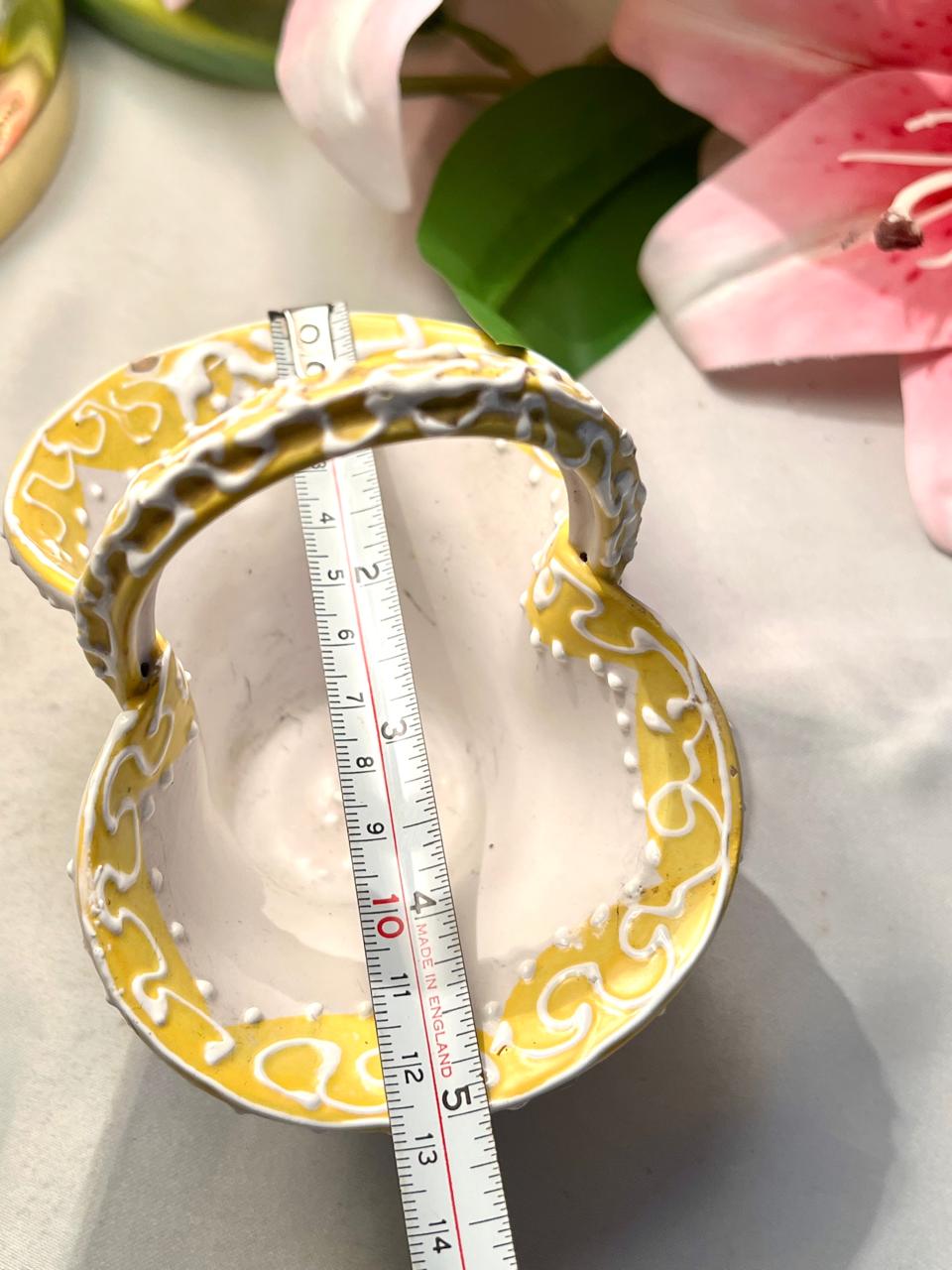 Vintage Hand-Painted Ceramic Basket with Floral Design Approx. 12 cm