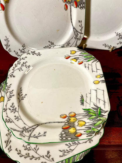 Petrohole China Tulip Pattern Side Plates | Set of 6 | Made in England
