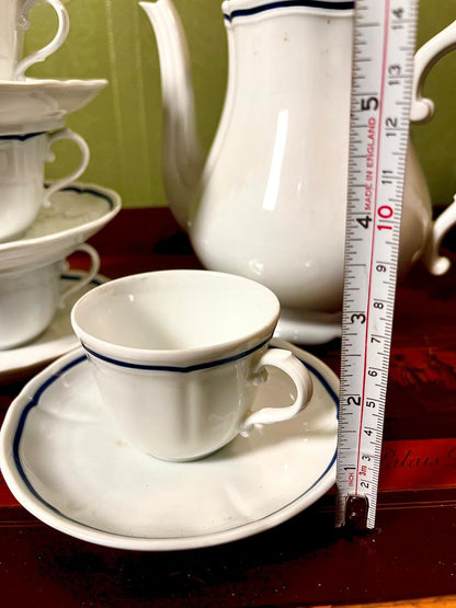 Blue Trim 9-Piece Coffee Set with Pot, Cups & Saucers
