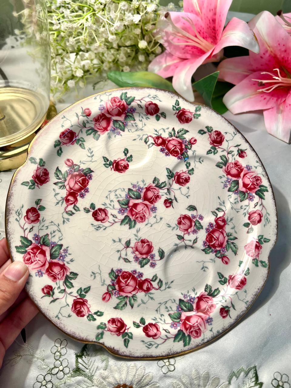 James Kent Pink Rose Floral Serving Plater  – 9 Inch