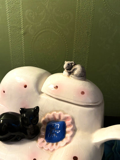 Vintage Cat Sofa Teapot Ceramic Whimsical Animal Tea Pot