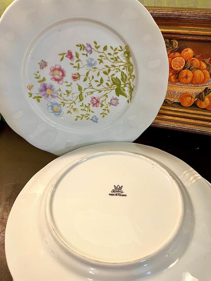 Karolina Poland 10" Floral Dinner Plates Set of 4 Vintage Porcelain