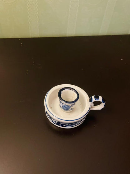 Hand Painted Blue White Ceramic Candle Holder 3 Inch
