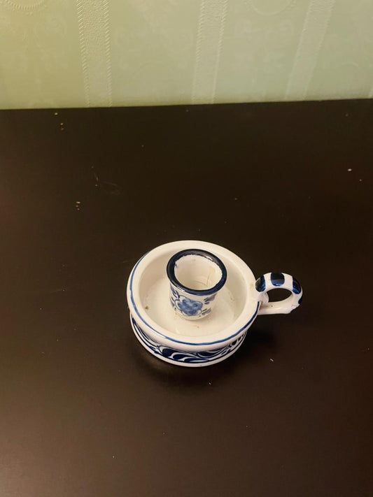 Hand Painted Blue White Ceramic Candle Holder 3 Inch