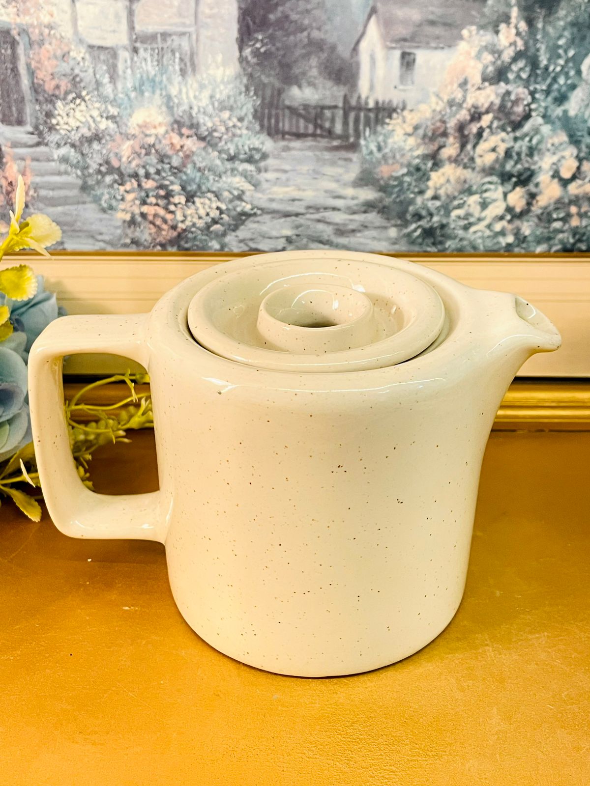 Vintage Speckled Stoneware Teapot Minimalist Ceramic Teapot