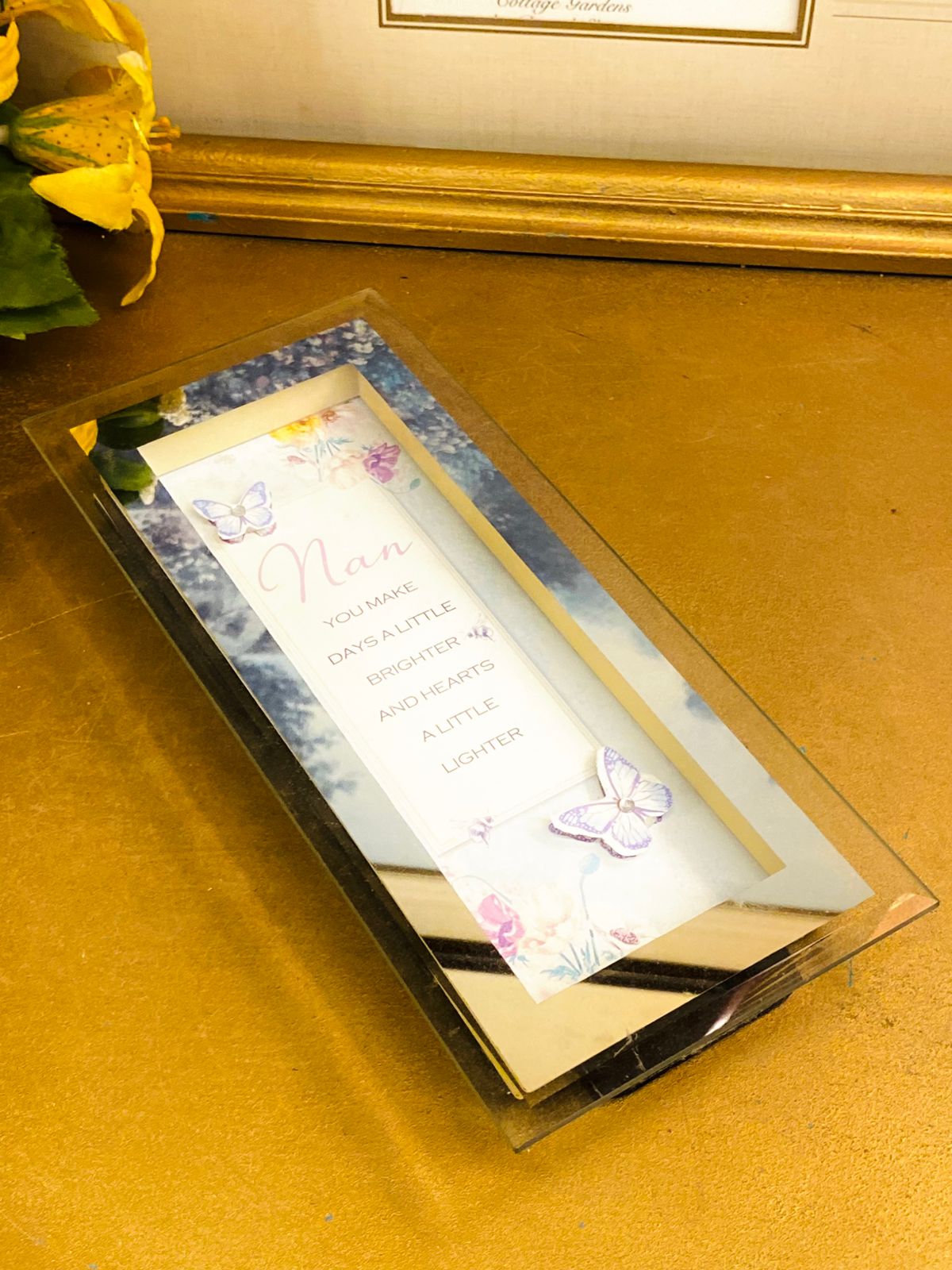 Nan Sentimental Glass Photo Frame – Butterfly Floral Inspirational Plaque